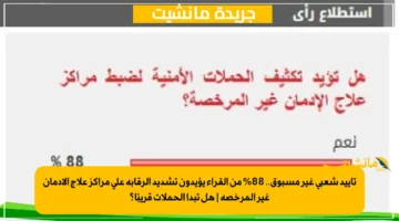 تأييد شعبي غير مسبوق.. 88 من القراء يؤيدون تشديد الرقابة على مراكز علاج الإدمان غير المرخصة هل تبدأ الحملات قريبًا؟ 1
